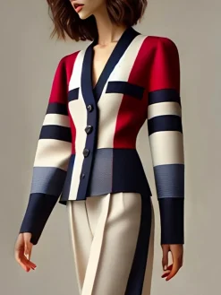 Urban Color Block V Neck Jacket