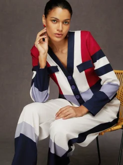 Urban Color Block V Neck Jacket