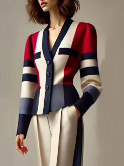 Urban Color Block V Neck Jacket
