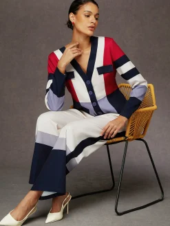 Urban Color Block V Neck Jacket