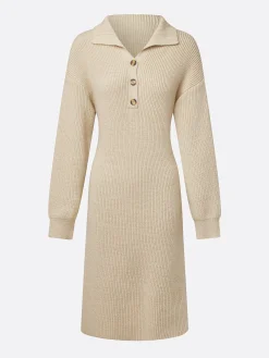 Urban Cozy Buttoned Shawl Collar Sweater Midi Dress