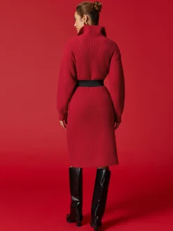 Urban Cozy Buttoned Shawl Collar Sweater Midi Dress