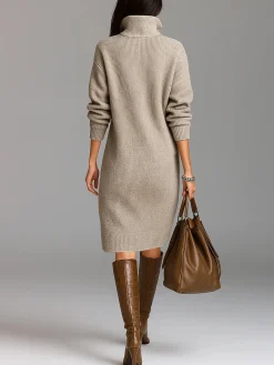 Urban Cozy Buttoned Shawl Collar Sweater Midi Dress