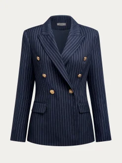 Urban Double Breasted Striped Lapel Collar Blazer