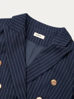Urban Double Breasted Striped Lapel Collar Blazer