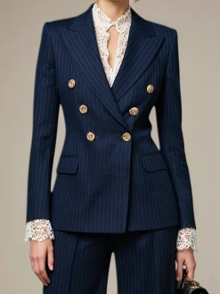 Urban Double Breasted Striped Lapel Collar Blazer