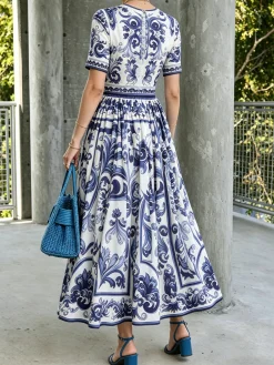 Urban 3D Printing Crew Neck Maxi Dress