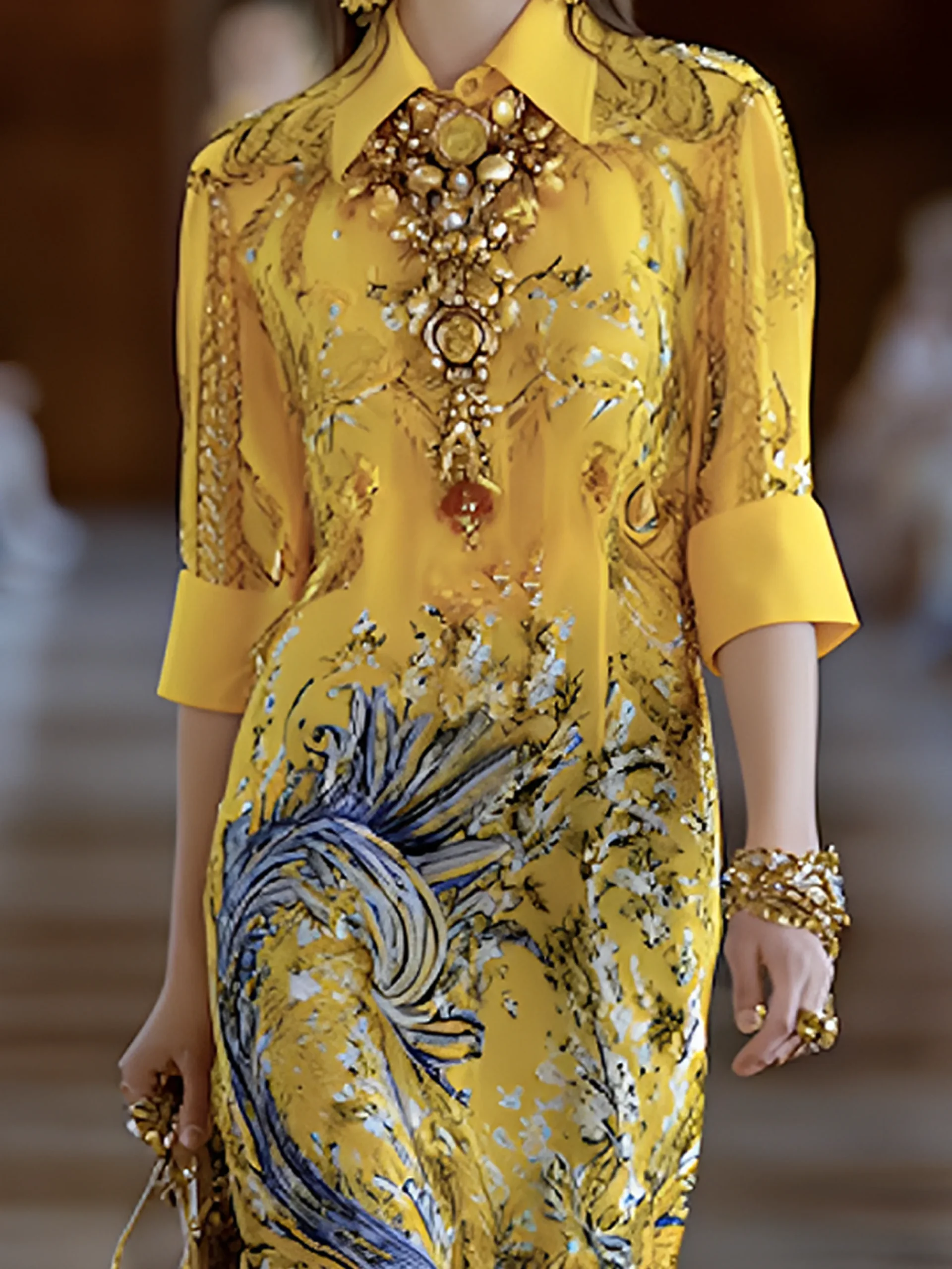 Urban 3D Print Loose Half Sleeve Maxi Shirt Dress with Pockets Party
