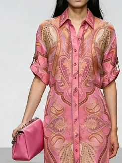 Urban Ethnic Buttoned Shirt Collar Midi Dress