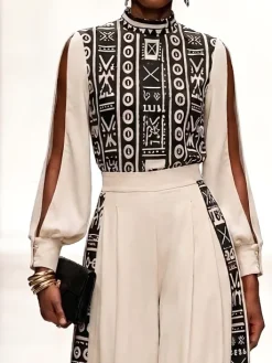 Urban Ethnic Printing Mock Neck Blouse