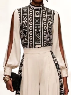 Urban Ethnic Printing Mock Neck Blouse