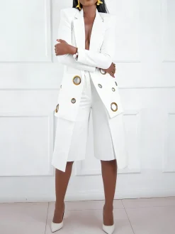 Urban Eyelet Plain Lapel Collar Blazer
