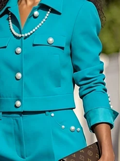 Urban Faux Pearl Plain Shawl Collar Jacket