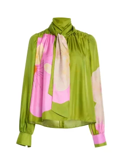 Urban Floral Bow Printing Mock Neck Blouse