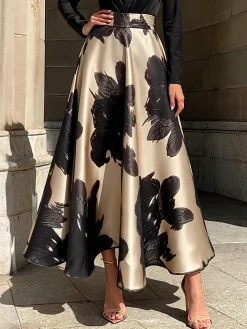 Urban Floral Color Block Cross Neck Midi Dress