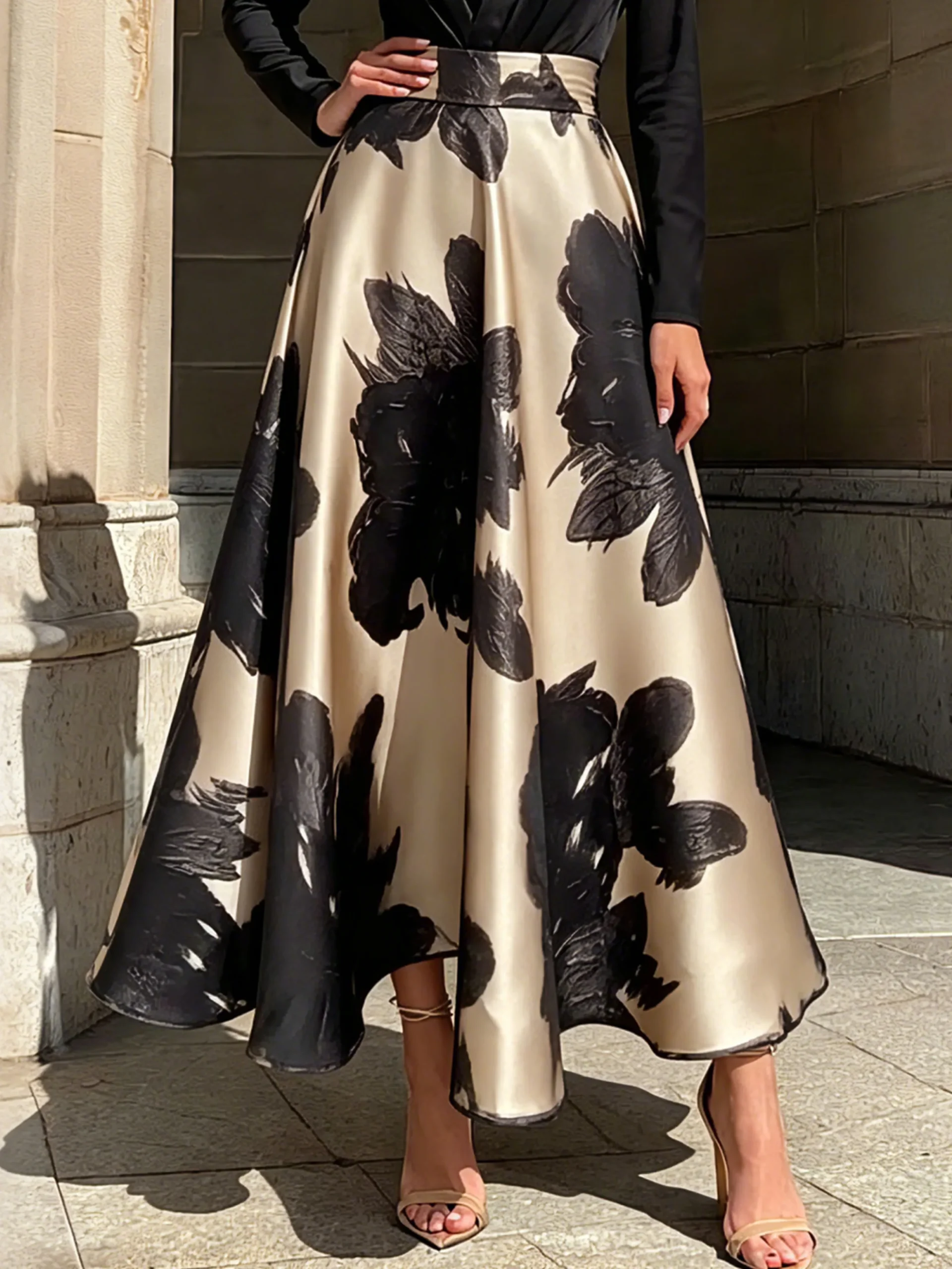 Urban Floral Color Block Cross Neck Midi Dress