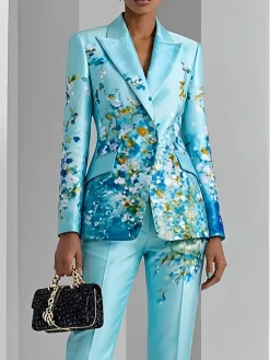 Urban Floral Lapel Collar Long Sleeve Blazer
