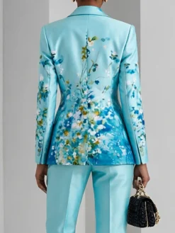 Urban Floral Lapel Collar Long Sleeve Blazer