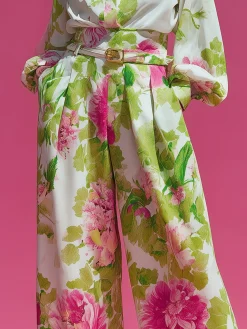Urban Floral Pockets Wide Leg Pants No Belt