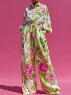 Urban Floral Pockets Wide Leg Pants No Belt