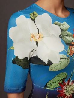 Urban Floral Printing Crew Neck Midi Dress