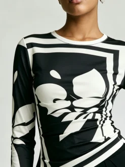 Urban Floral Printing Irregular Craftsmanship Ruched Color Block T-shirt