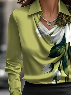 Urban Floral Printing Shirt Collar Blouse