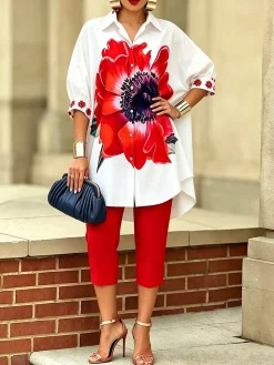 Urban Floral Printing Shirt Collar Shirt