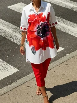 Urban Floral Printing Shirt Collar Shirt