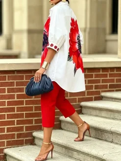 Urban Floral Printing Shirt Collar Shirt