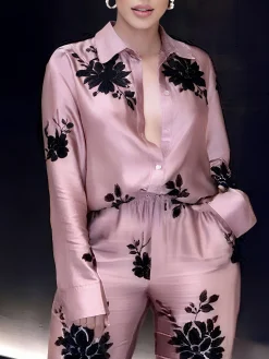 Urban Floral Printing Shirt Collar Shirt