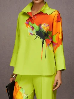 Urban Floral Printing Stand Collar Blouse