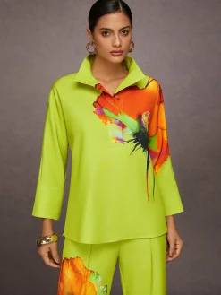 Urban Floral Printing Stand Collar Blouse