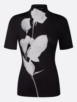 Urban Floral Printing Stand Collar T-shirt