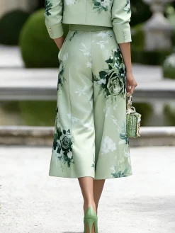 Urban Floral Printing Straight Pants With Belt