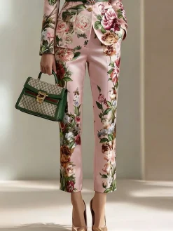 Urban Floral Split Joint Straight Pants No Belt