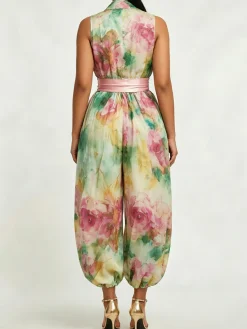 Urban Floral V Neck Jumpsuit With Belt