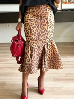 Urban Gathered Leopard Midi Skirt