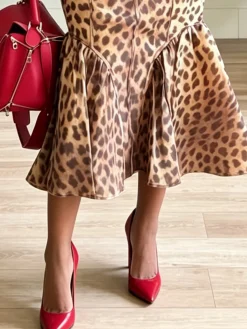 Urban Gathered Leopard Midi Skirt