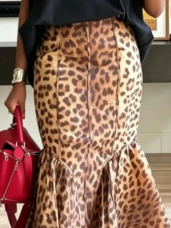 Urban Gathered Leopard Midi Skirt