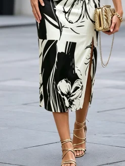 Urban Geometric Floral Color Block Midi Dress