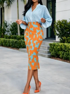 Urban Geometric High Waist Midi Skirt