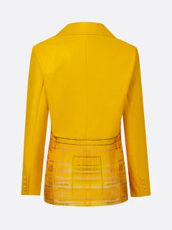 Urban Geometric Plaid Faux Leather Lapel Coat