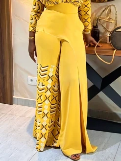 Urban Geometric Printing Color Block Wide Leg Pants