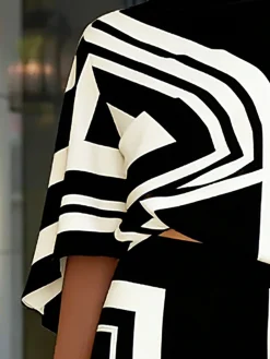 Urban Geometric Printing Stand Collar Blouse