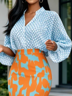 Urban Geometric Printing V Neck Shirt