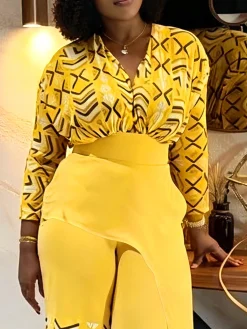 Urban Geometric Printing V Neck Blouse