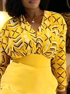 Urban Geometric Printing V Neck Blouse