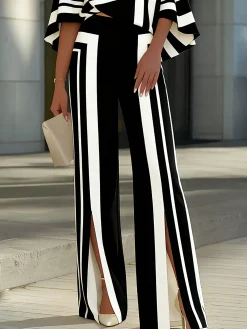Urban Geometric Slit Straight Pants