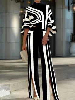 Urban Geometric Slit Straight Pants